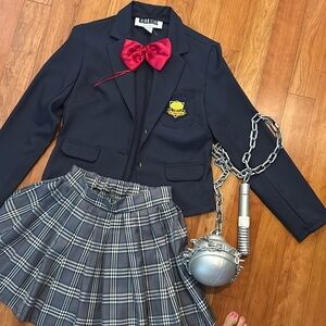 * KILL BILL COSPLAY: GOGO YUBARI DARK BLUE UNIFORM & Chain Mace weapon